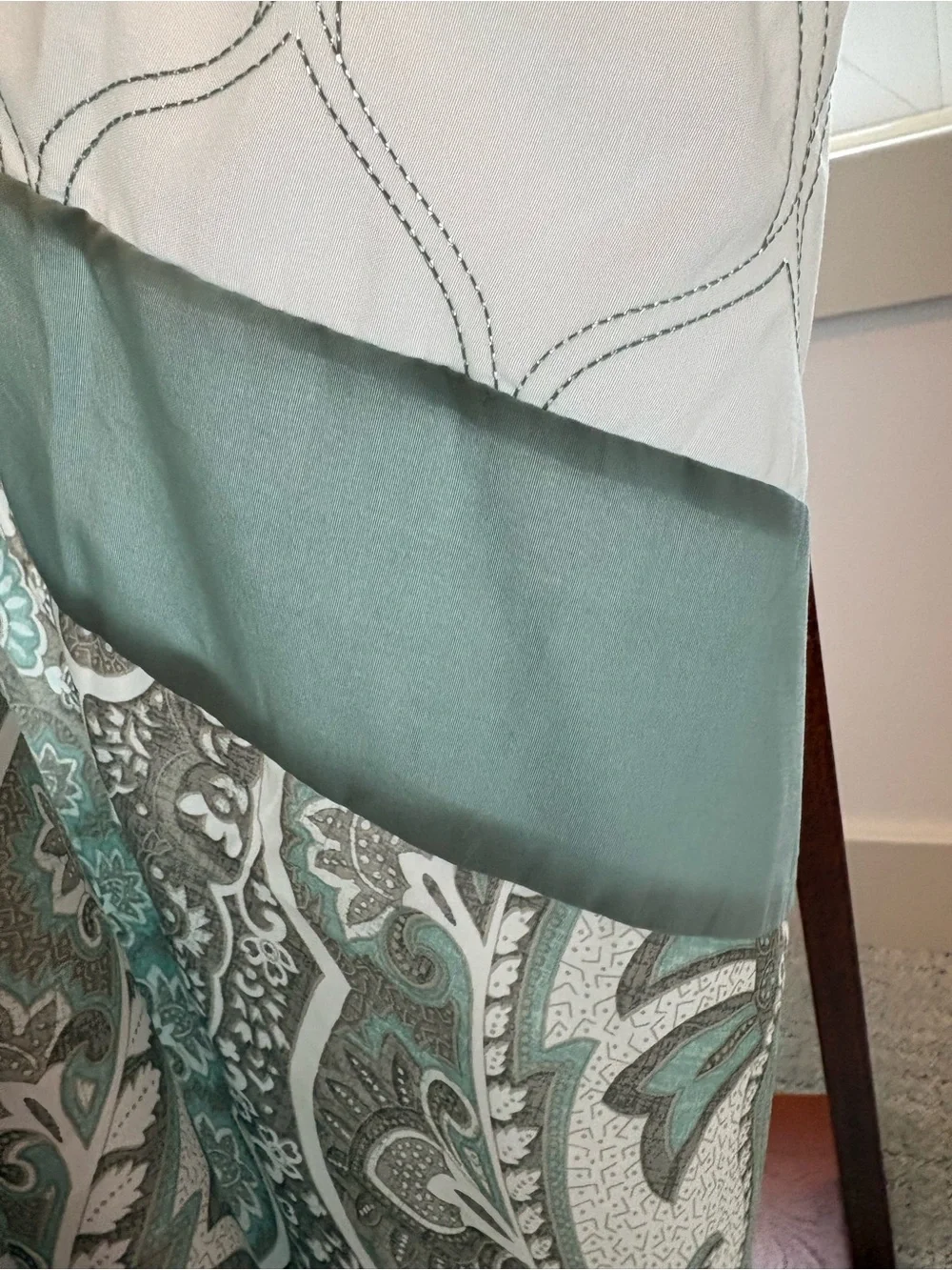 Neutral Sage and White Patterned Shower Curtain